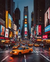 Imagen realista de la Avenida Broadway en Nueva York, con tiendas y peatones paseando.