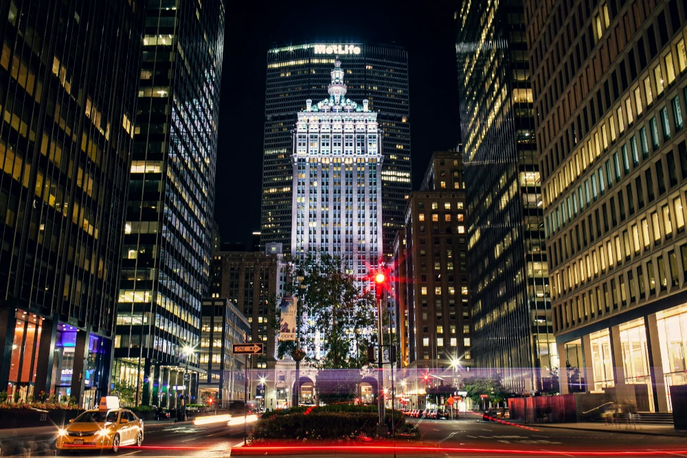 View of the MetLife Building, a 59-story skyscraper located at 200 Park Avenue and East 45th Street, Midtown Manhattan.