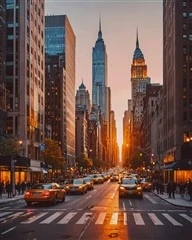 Imagen artística de la Quinta Avenida en Nueva York, mostrando sus tiendas y edificios icónicos. Generada por IA.