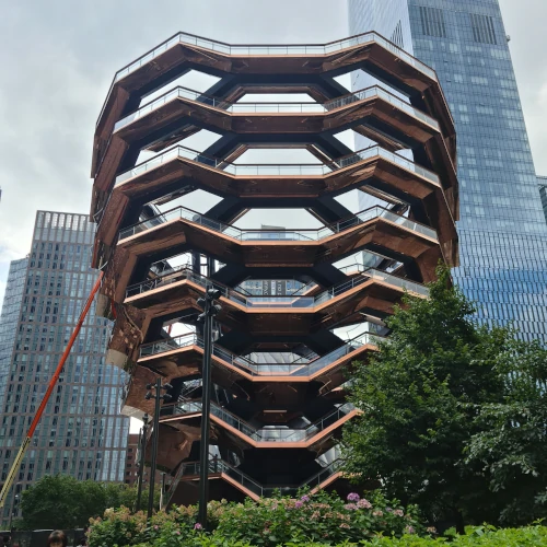 Close-up of the Vessel’s exterior at Hudson Yards, showcasing its striking honeycomb-shaped structure.